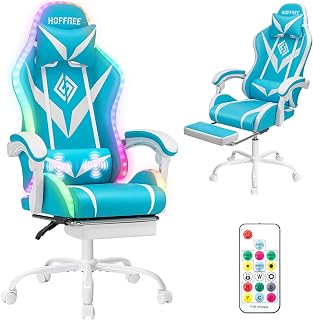 HOFFREE Gaming Chair with LED RGB Lights Massage Ergonomic Video Game Chairs with Footrest High Back Reclining Computer Ch... Price In India