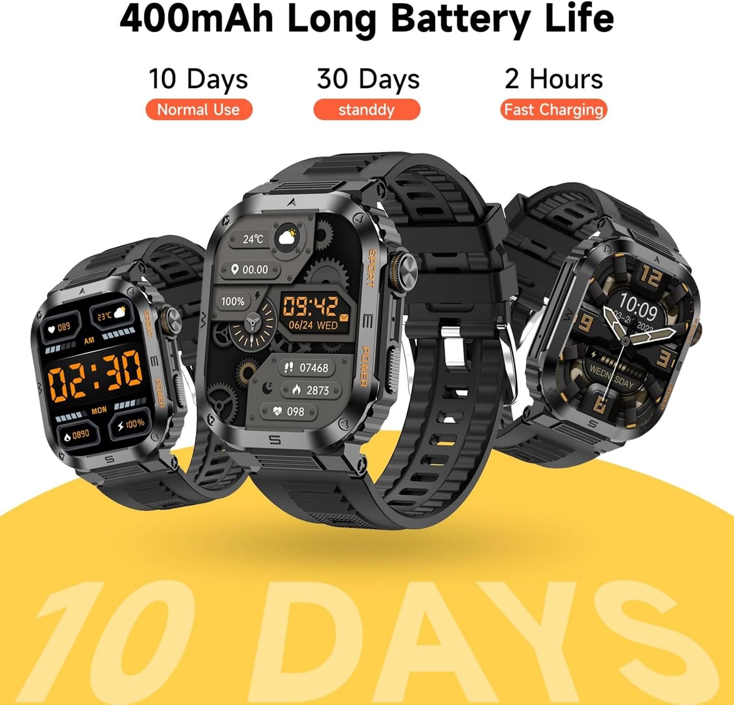 Smart Watches for Men with Answer/Make Call, 2.01" HD Screen Mens Smart Watch, 400mAh Usage Time 10 Days, Health Monitor Sleep Heart Rate IP68 Waterproof Sports Watch Fitness Watch (Black)