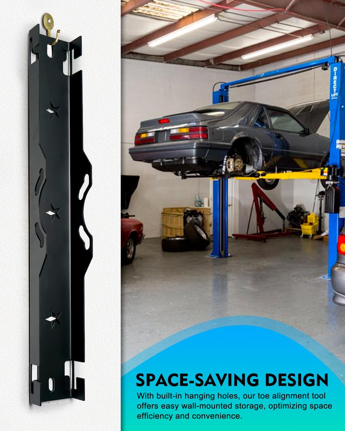 Premium Wheel Alignment Tool with Hanging Holes, Stainless Steel Toe Alignment Tool Plates, Black