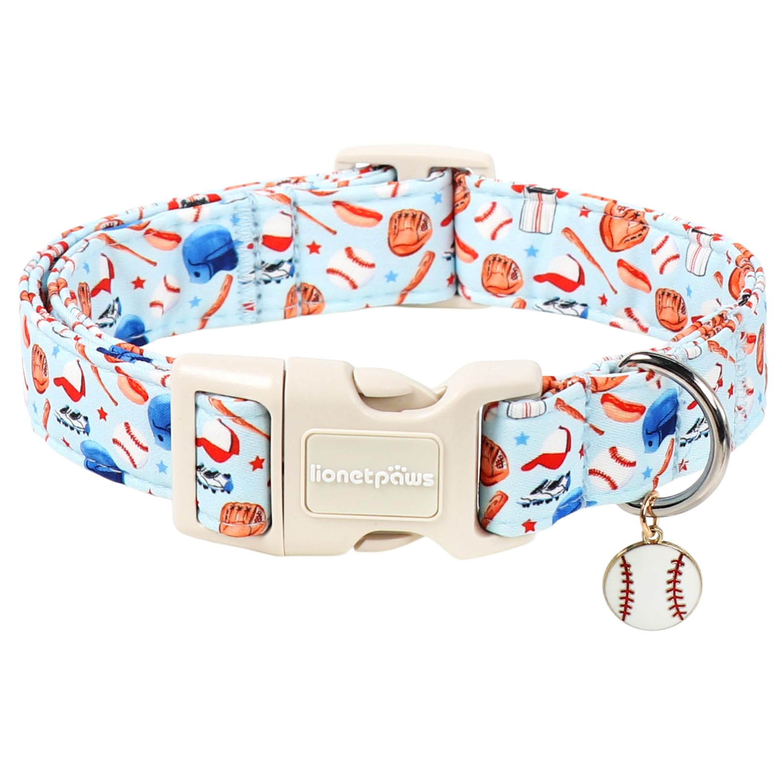 Lionet Paws Light Blue Summer Dog Collar Baseball Collars with Cute Baseballs Pattern Pendant - Female Male Boy Dog Collar for Small Medium Dogs XS — image 1