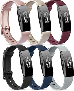 [6 Pack] Bands Compatible with Fitbit Inspire HR & Fitbit Inspire 2 & Fitbit Inspire & Fitbit Ace 2 Fitness Tracker for Women Men, Soft Silicone Bands Replacement for Fitbit Inspire 2 Bands (Rose gold/Gold/Wine red/Black/Navy blue/Grey, Small)