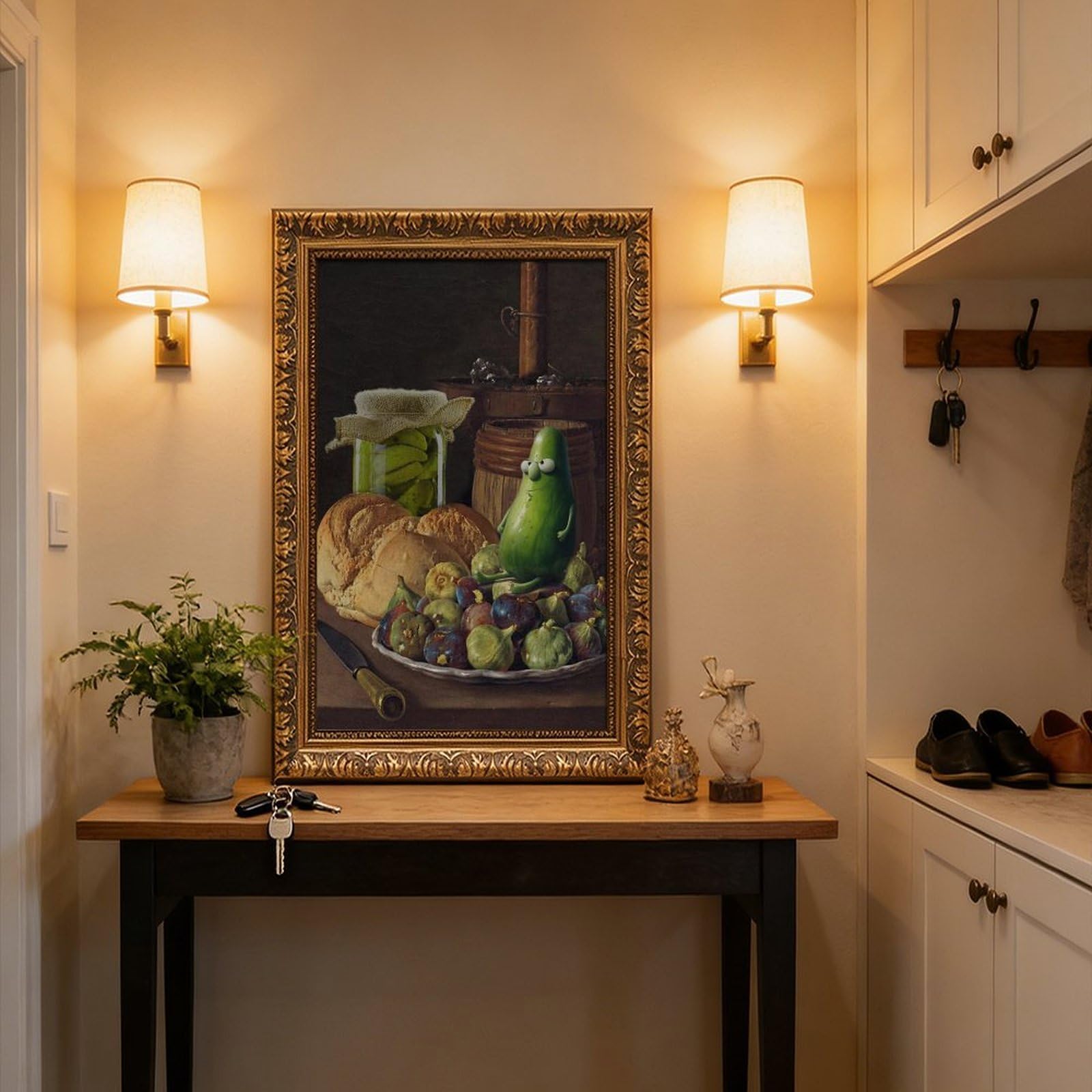 Ölgemälde "Eingelegte Gurken, verwandelt in Retro-Ölgemälde", einzigartige Küchendekoration, Leinwandposter, Wandkunst, Druck, Bild, Gemälde für Wohnzimmer, Schlafzimmer, Dekoration, 50,8 x 76,2 cm (L