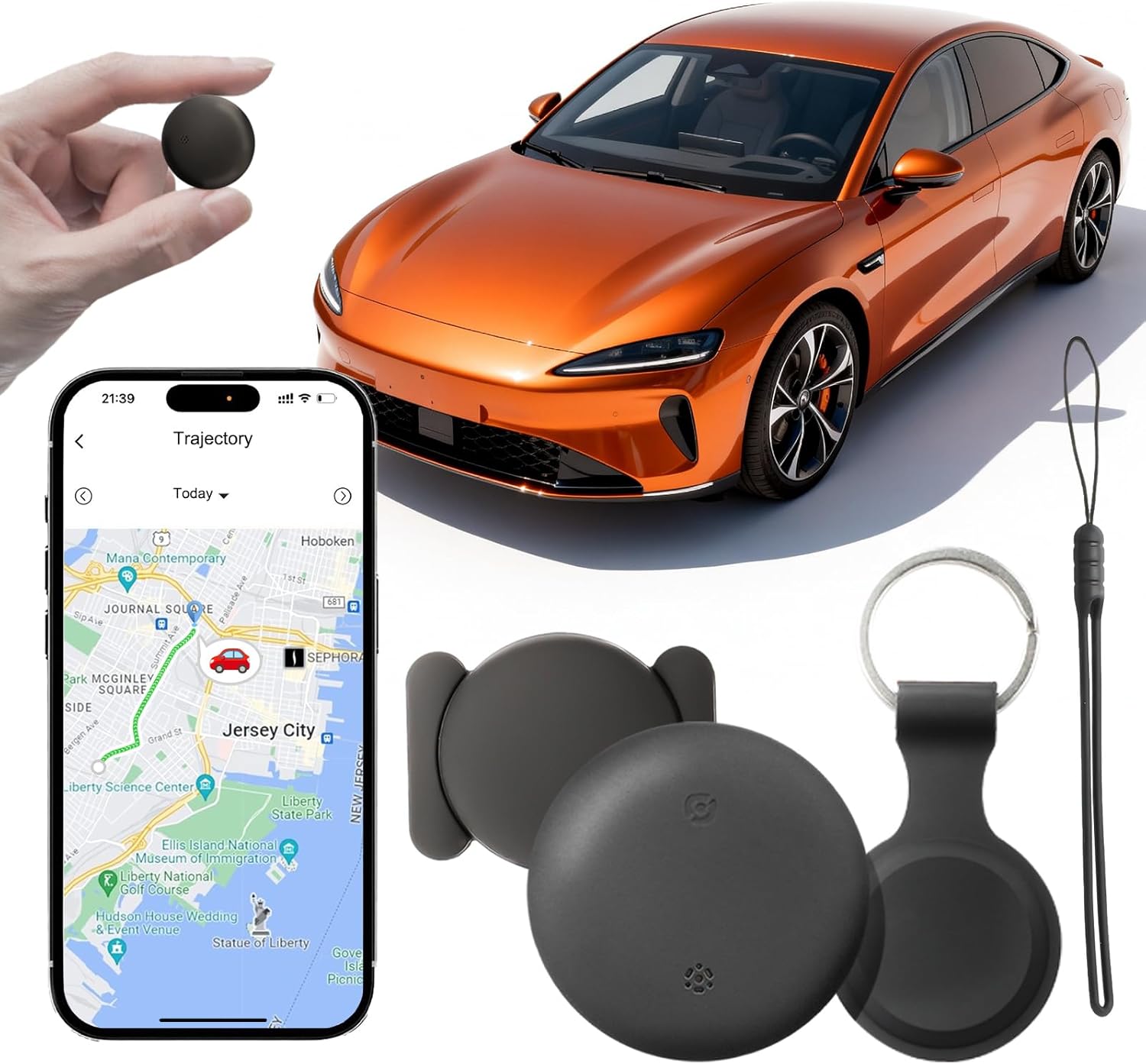 Car GPS Tracker, Compatible with Android Smartphones, Car Tracker No Subscription, with Beep Sound, 360 Days Battery,Compact Car Tracker,Including 3 Types of Accessories