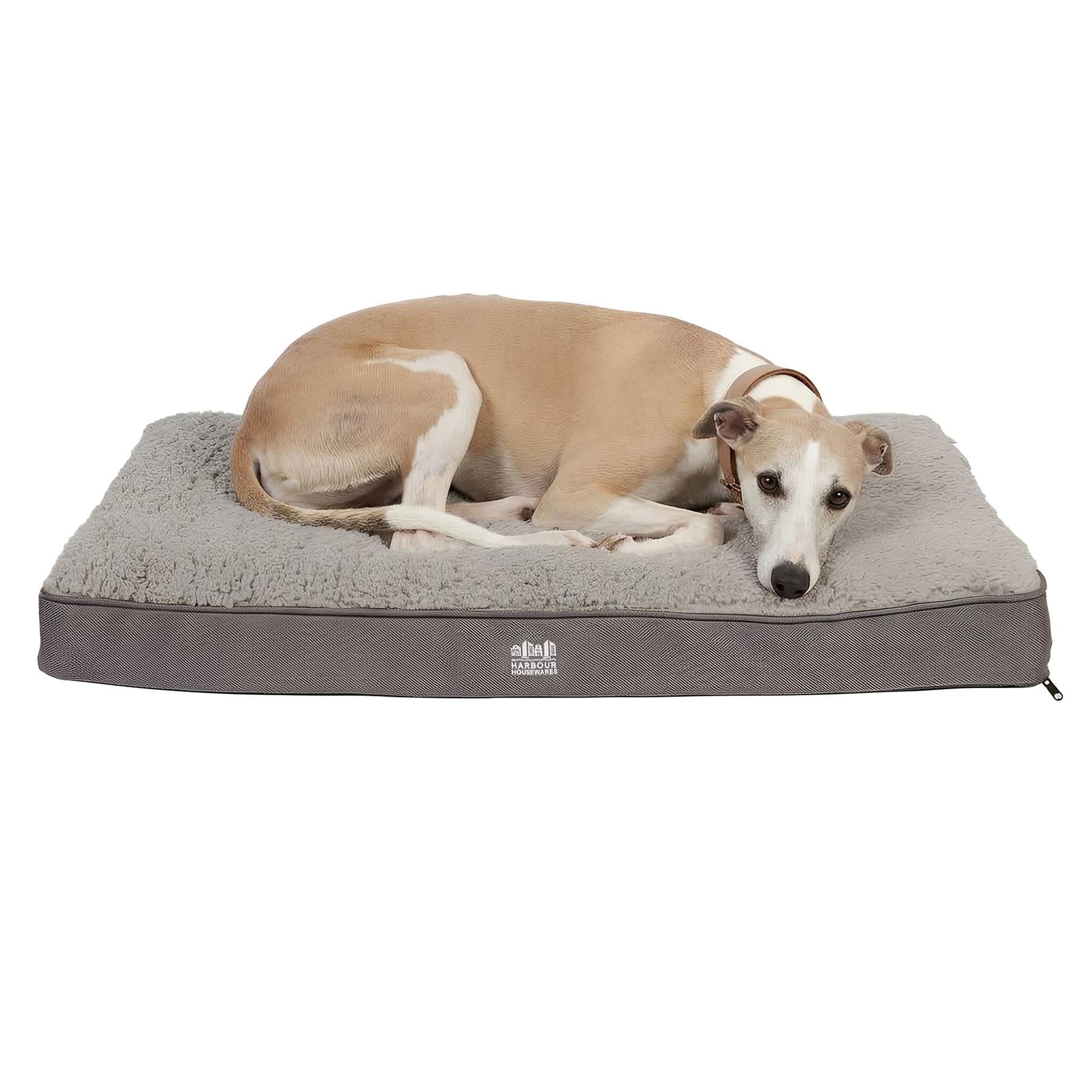 Harbour Housewares Medium Waterproof Dog Bed – Grey – Orthopaedic Egg Crate Foam Mattress, Sherpa Cover, Non-Slip Base, Washable, Joint Support, Comfortable Cozy Pet Bed