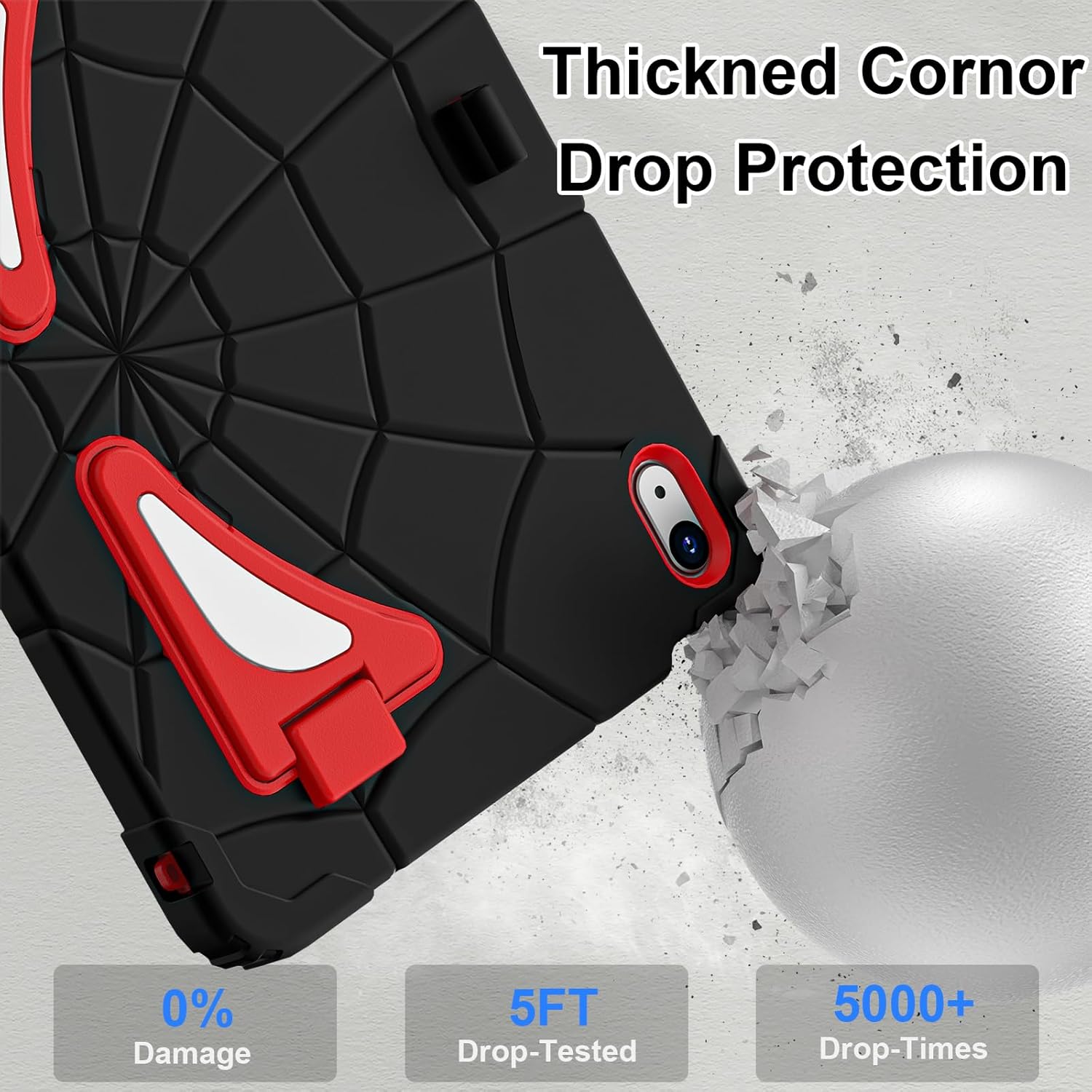 Case for iPad 10th Generation Case for Kids 10.9 Inch 2022 10th Gen/iPad A16 11th Generation 11 Inch 2025 Cover with Pen Holder Screen Protector Strap Kids Boys Thickned Cornor, Black Red