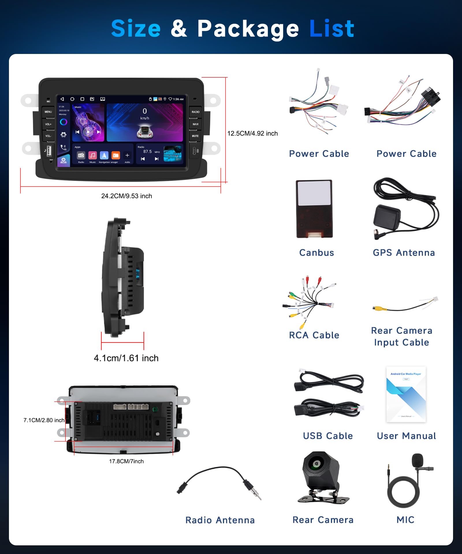 VECHTEL Radio samochodowe 4G + 64G Android 15 dla Renault Dacia Logan Dokker Duster Sandero Lodgy Captur Symbol Lada Xray z Android Auto CarPlay, ekran dotykowy 7'' GPS WiFi USB Type-C Bluetooth FM