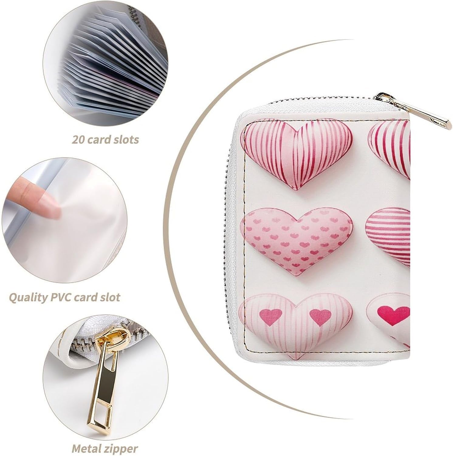 Bright Peach Heart Card Holder RFID Blocking,Credit Card Wallet for Women And Men,Card Case Organizer Bag with Zipper