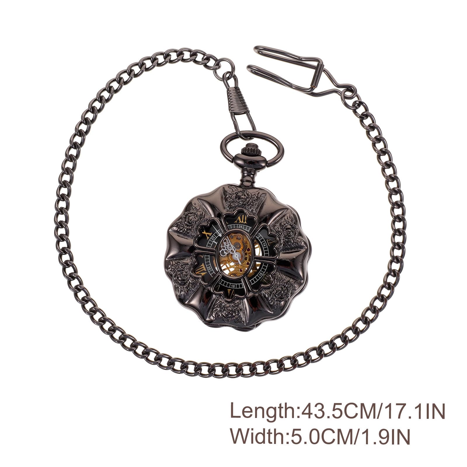 Beaupretty Orologio da Tasca Meccanico in Lega Nero Design a Zucca Vintage, Numerazione Classica e Catena, Stile Retrò Unico per Uomo Precisione Temporale