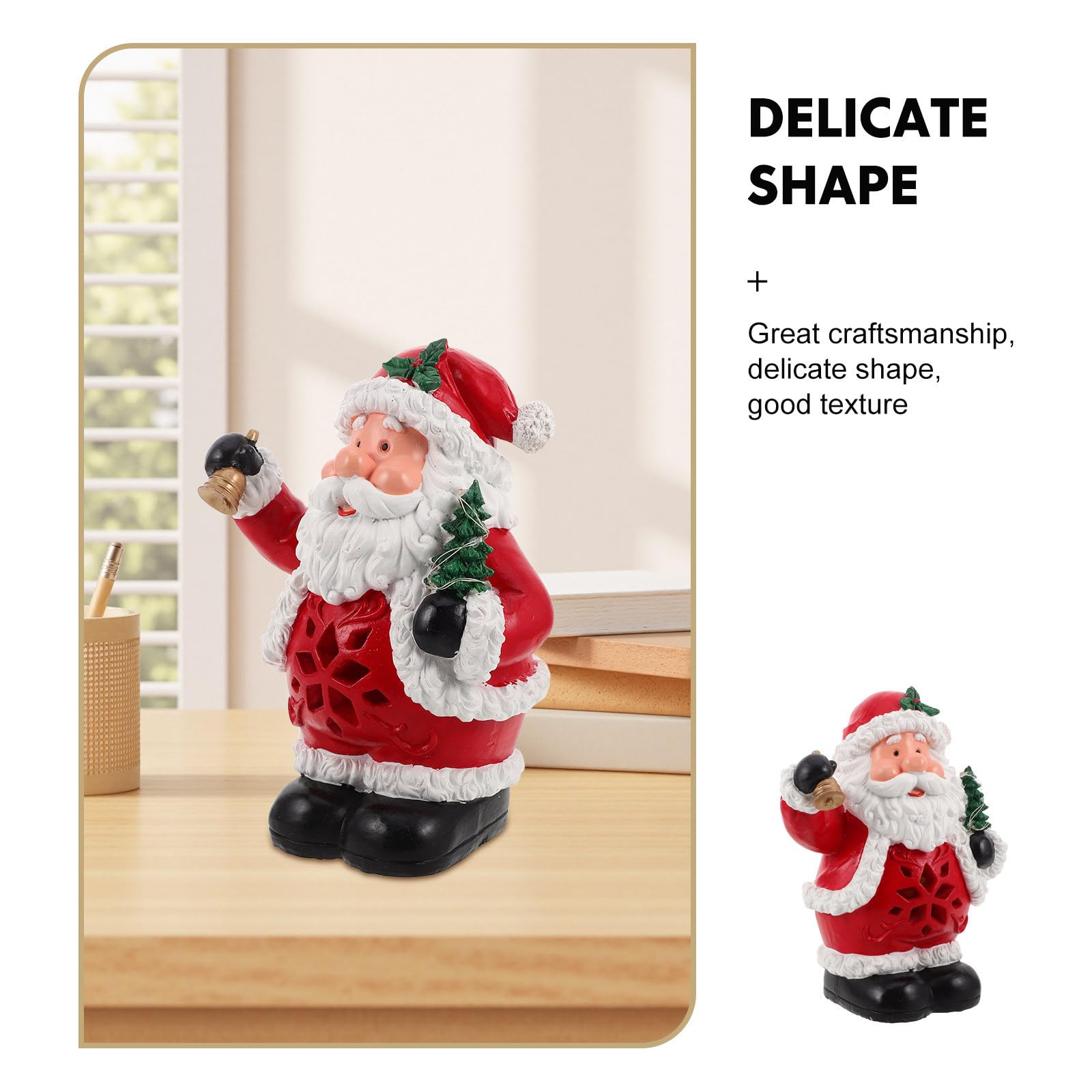 USHOBE Statua Natalizia in Resina Rossa con Musica e Doppia Alimentazione USB per Decorazioni Festive in Hotel e Casa