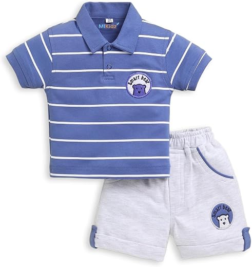 MI Kidz Pure Cotton Collared T-Shirt and Half Pant Set for Kids