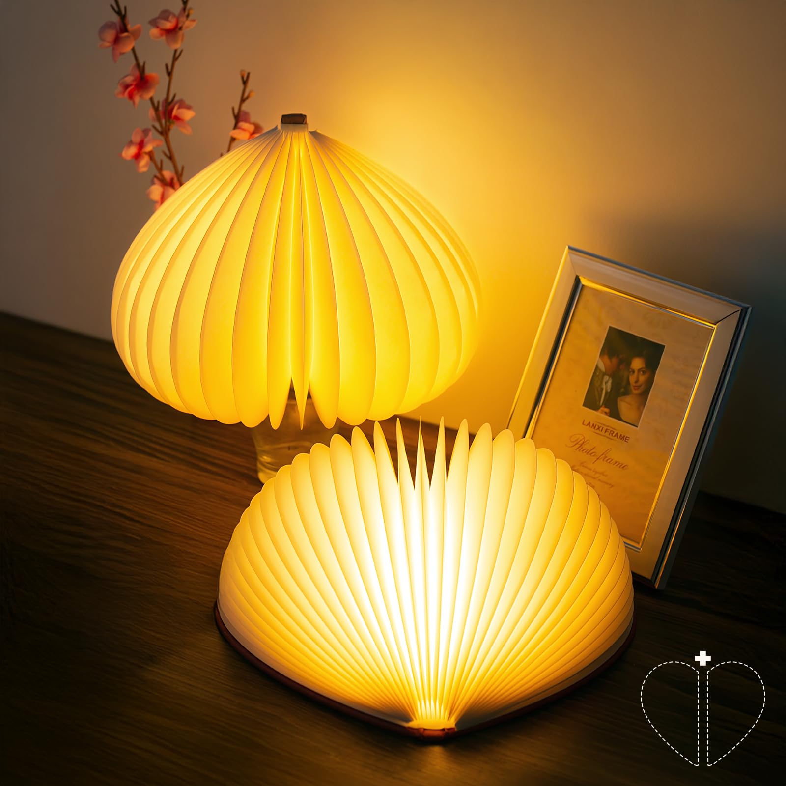 JTT Folding Book Lamp, 2Pack Book Light Gifts Cool Novelty LED Night Light, Heart Lights 4 Colors White/Yellow/Warm Yellow and Changing Led Lights,Paper Lamp for Home &amp; Library Decor Holiday Gifts