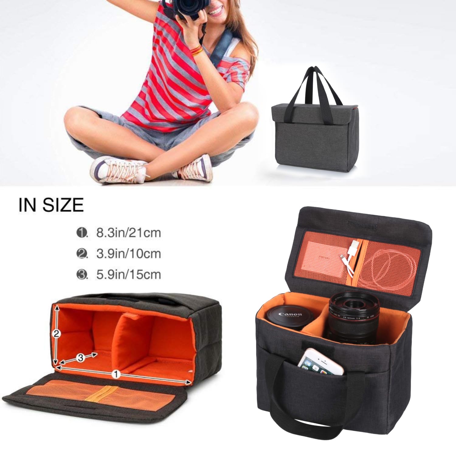 BAIGIO Housse Appareil Photo Insert Reflex Antichoc Housses de Protection Sacoche Appareil Photo Sac Photographe Caméra DSLR Pochette Appareils Photo pour Nikon Canon Fuji Olympus Sony, Noir