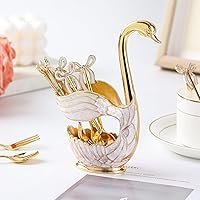 Vista 5 de Soporte de base de cisne dorado, organizador de cucharas de postre de cisne decorativo para mesa, con juego de 6 cucharas de café, elegantes