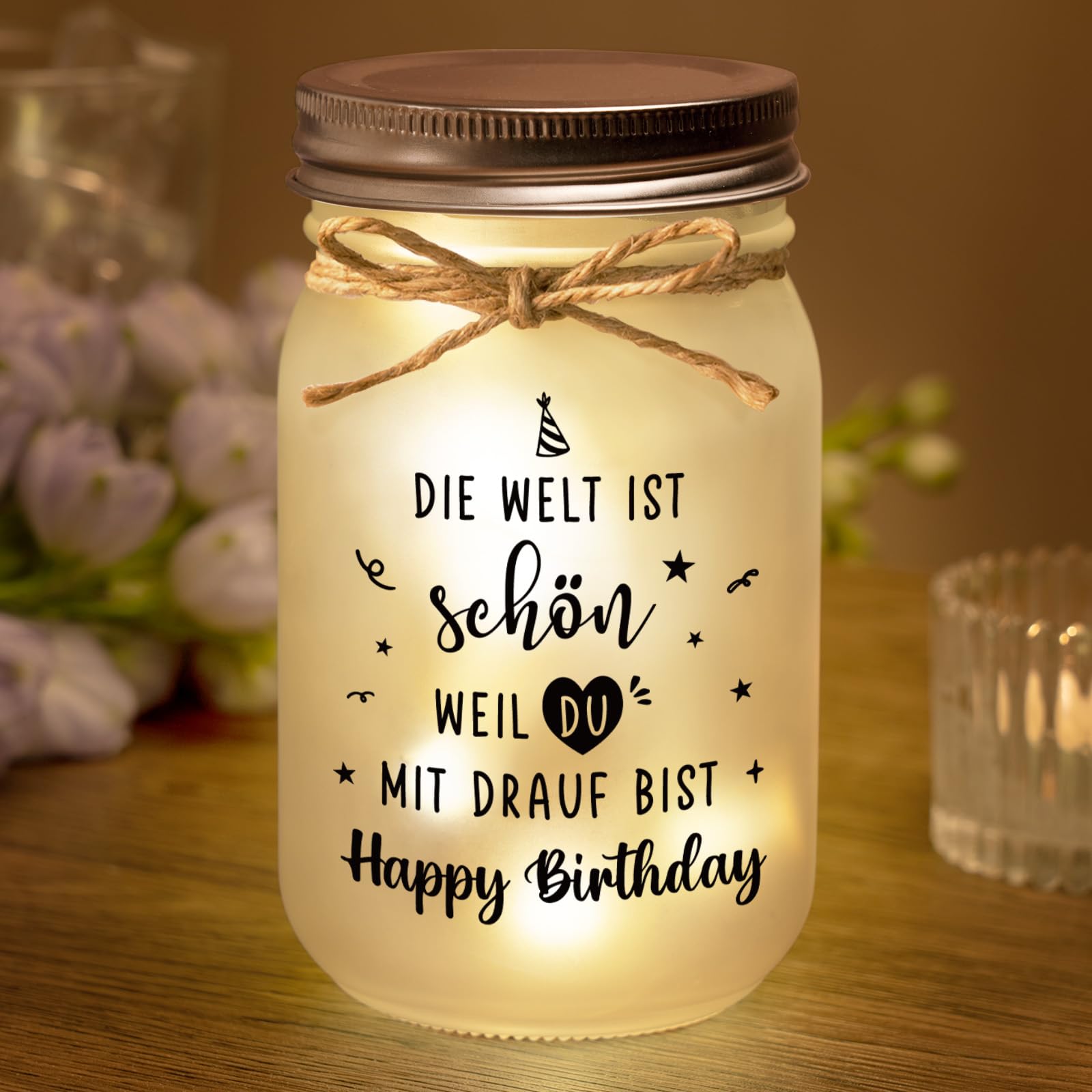 Juratar Geburtstagsgeschenk für Frauen, Happy Birthday Mason Jar Nachtlichter, Geschenke zum Geburtag Frau Mann Freundin Mama Tochter, Kollegen, Beste Freundin Geburtstag Geschenk