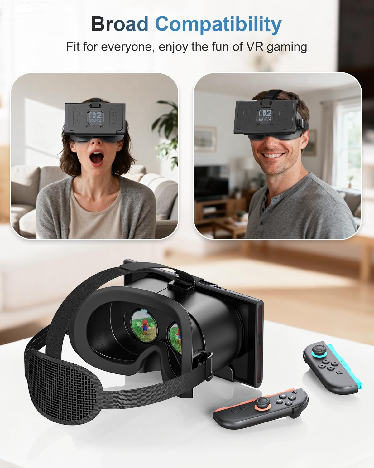 Casque VR Nintendo Switch 2 (2025) Lunettes Réalité Virtuelle Lentilles HD Réglables Sangle Confortable Noir