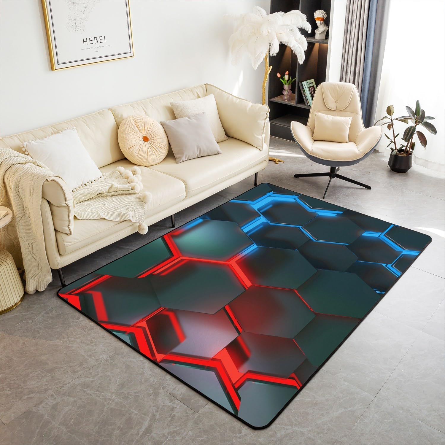 Tapis anti-slip de salon géométrique abstrait pour sol sécurisé