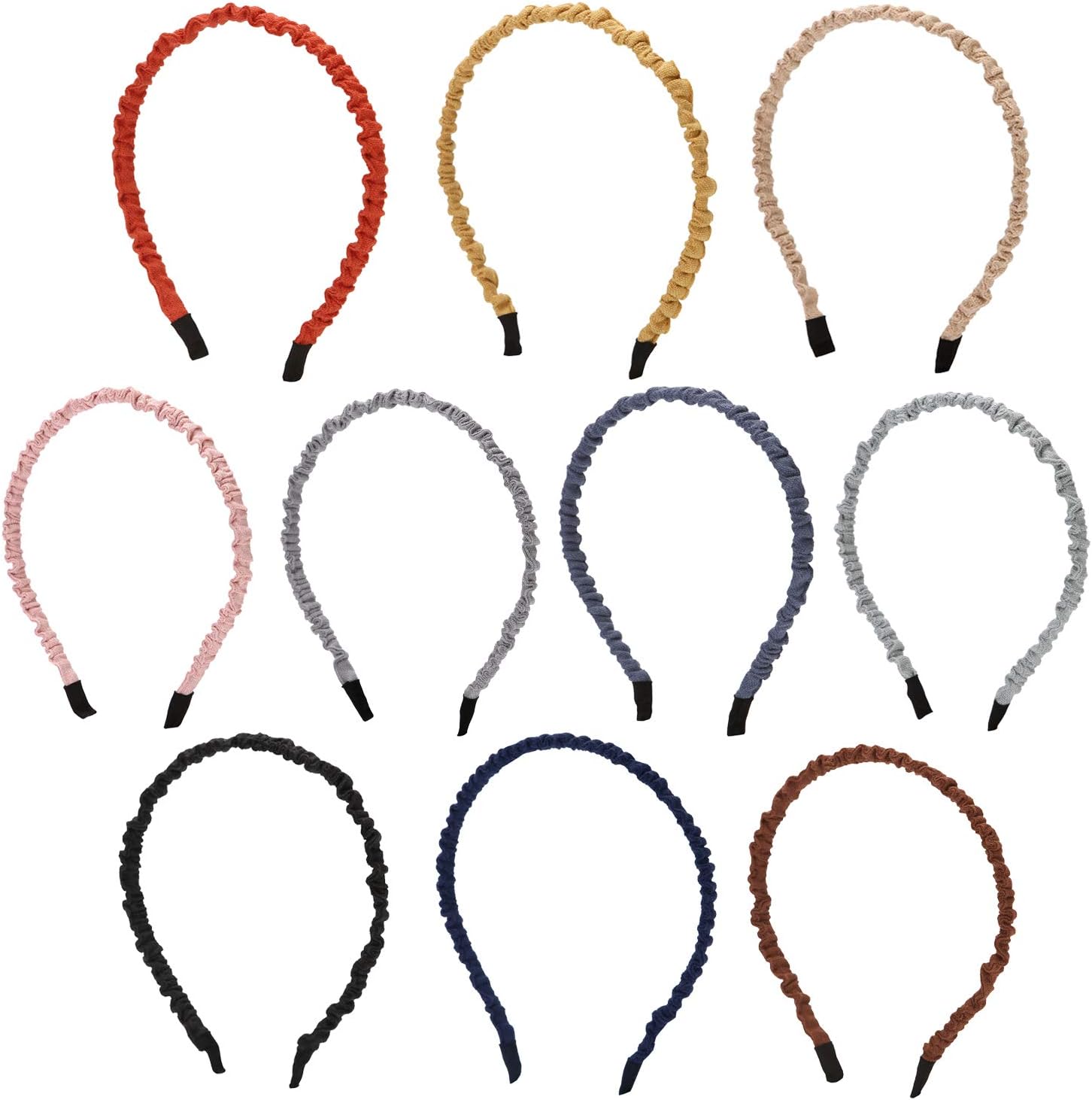 Folora 10pcs Fashion Colourful Linen Pleated Headband for girls, Can DIY with Different Styles As You Like, The Most Popular Hair Band of This Year