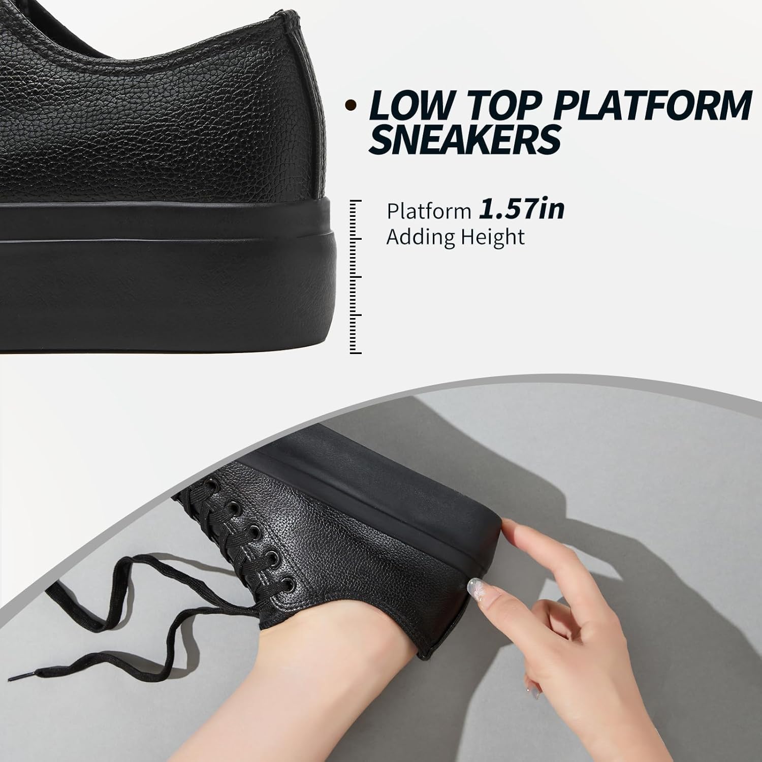 Rominz Women's White Platform Sneakers PU Leather Platform Shoes Classic Black Low Top Sneakers Casual Walking Shoes for Women - Image 3