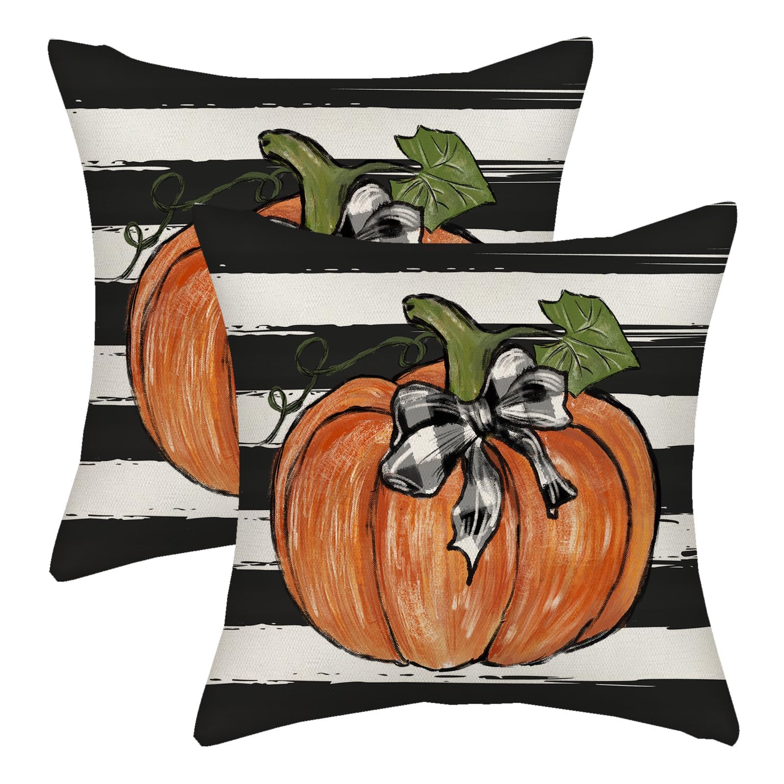 AGAYNA Fall Pillow Covers 24x24 Black Watercolor Stripes Pumpkin Decor Throw Pillows Case for Couch Autumn Harvest Indoor Outdoor Decorative Cushion