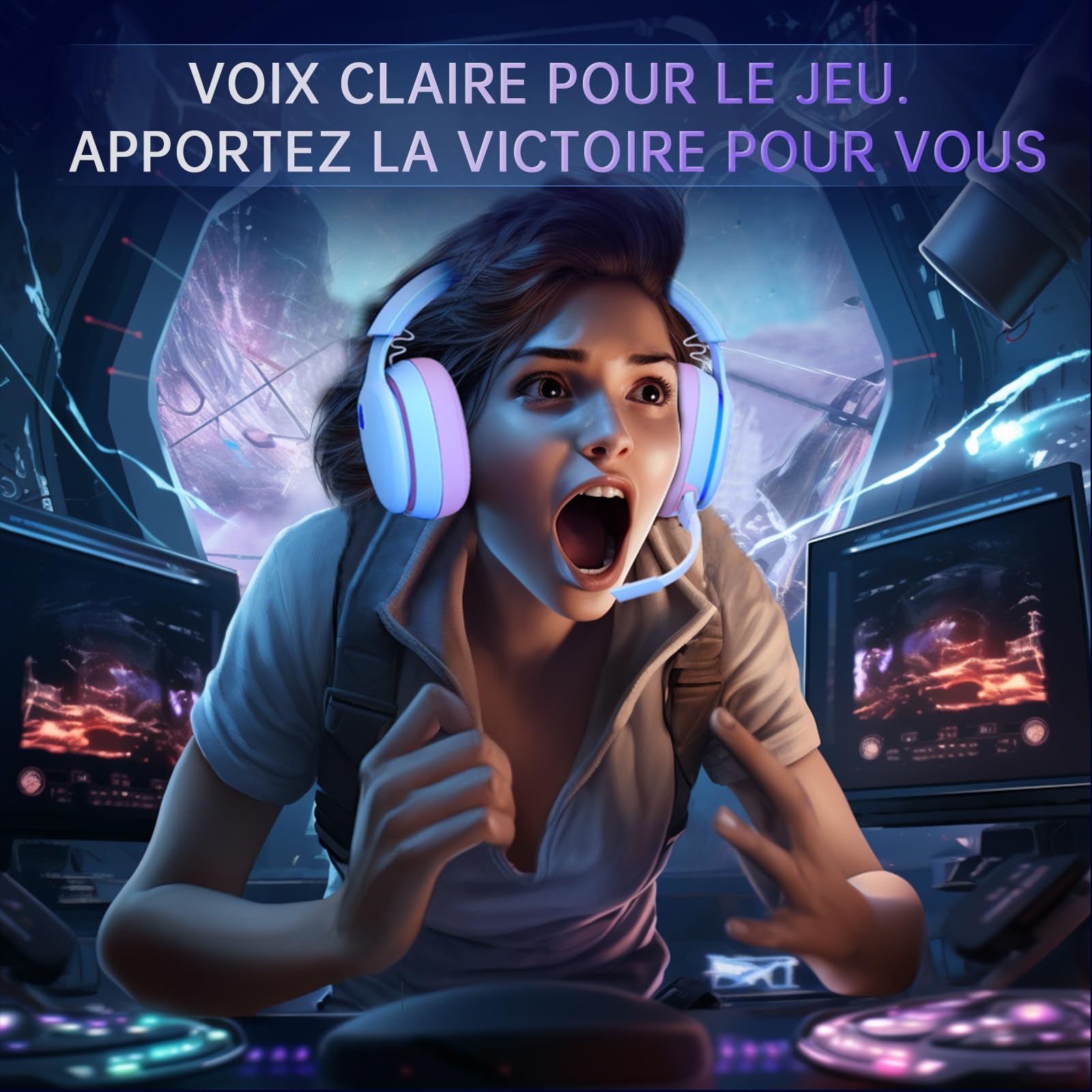 Gvyugke Casque Gaming sans Fil, Casque Gamer 2,4 GHz pour PC/PS5/Switch, Casque Gaming PS5 avec Transducteurs 50mm, Microphone Anti-Bruit, Casque PS5 avec Son Surround (Rose)