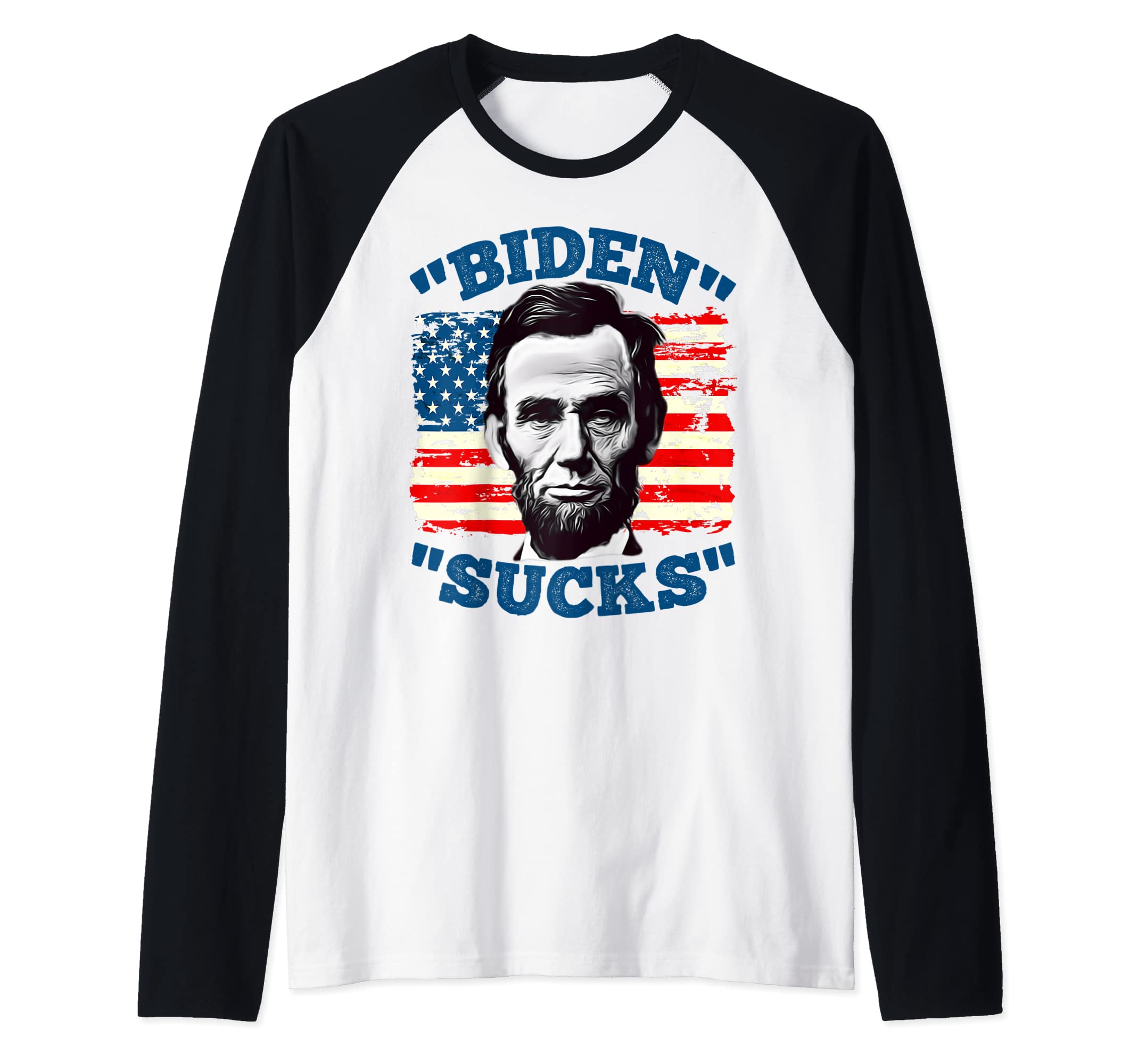 brooksAnti Biden Funny With Lincoln Graphic On American Flag Raglan Baseball Tee