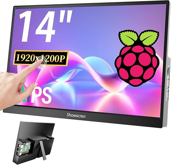 14inch Touchscreen Monitor for Raspberry Pi 5/4B/3B+/3B Screen, IPS Display Touch Screen, FHD 1920X1200,60hz,Built-in Speaker, HDMI USB-C Portable Monitor for Laptop Computer PS4/5 - 1