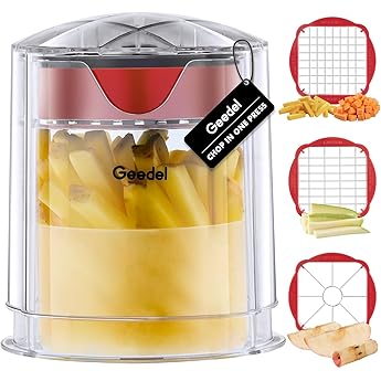 Geedel Chip Cutter, Potato Cutter with 3 Stainless Steel Blades, French Chip Cutter, Precise and Fast Cutting, Easy to Clean,