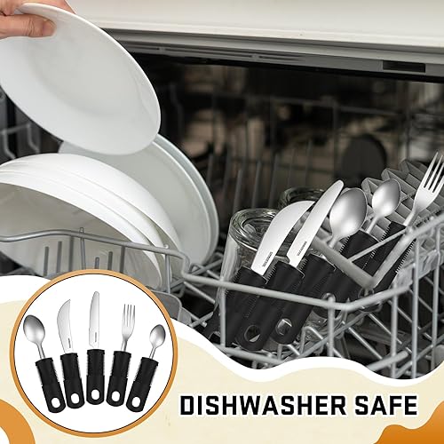 Miniatura 5 de Uiifan Juego de 2 (10 piezas) utensilios adaptativos para temblores de manos, ancianos, artritis, Parkinson, asas de fácil agarre, sin peso, para