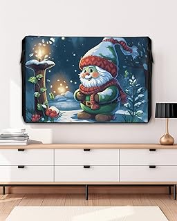 Outdoor TV Cover 52 to 55 Inch Christmas Cute Santa Gnome Candle Weatherproof Waterproof TV Screen Protector with Zipper&Pocket Winter Tree Snow Scene Outside Flat TVs Enclosure
