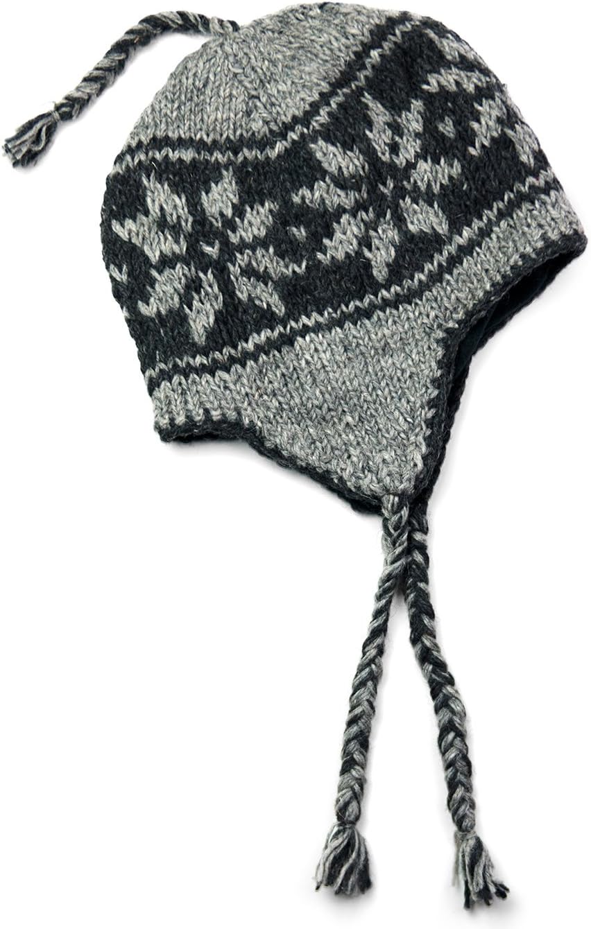 TCG Men’s Hand Knit Wool Snowflake Sherpa Hat - Pewter & Charcoal