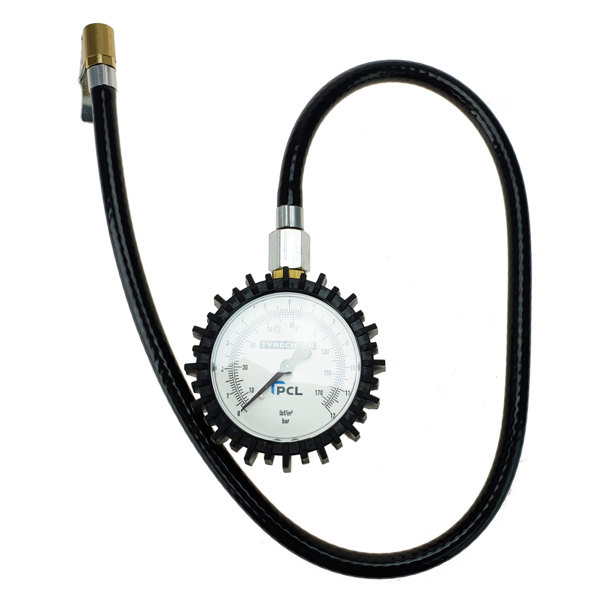 PCL Tyre Pressure Gauge Tyre Check Clip On Connector 0-170 PSI & 0-12 BAR