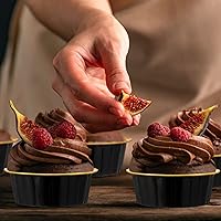 Vista 5 de 100 paquetes de ramequines desechables con tapas de 8 oz, ramequines de papel de aluminio para creme brulee, forros desechables para magdalenas