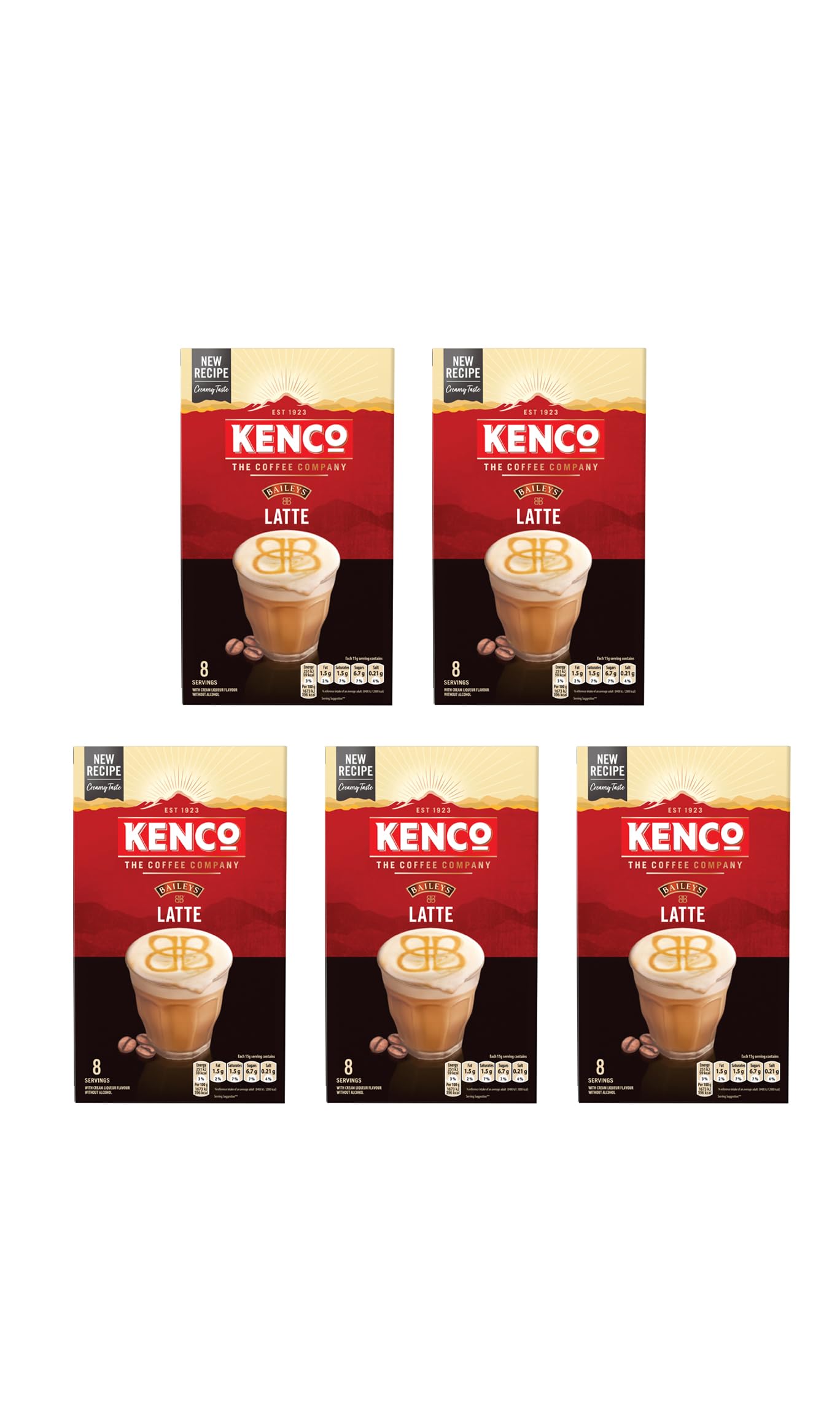 Kenco Baileys Latte Instant Coffee Sachets 8x15.0g (Pack of 5, Total 40 Sachets, 600g)