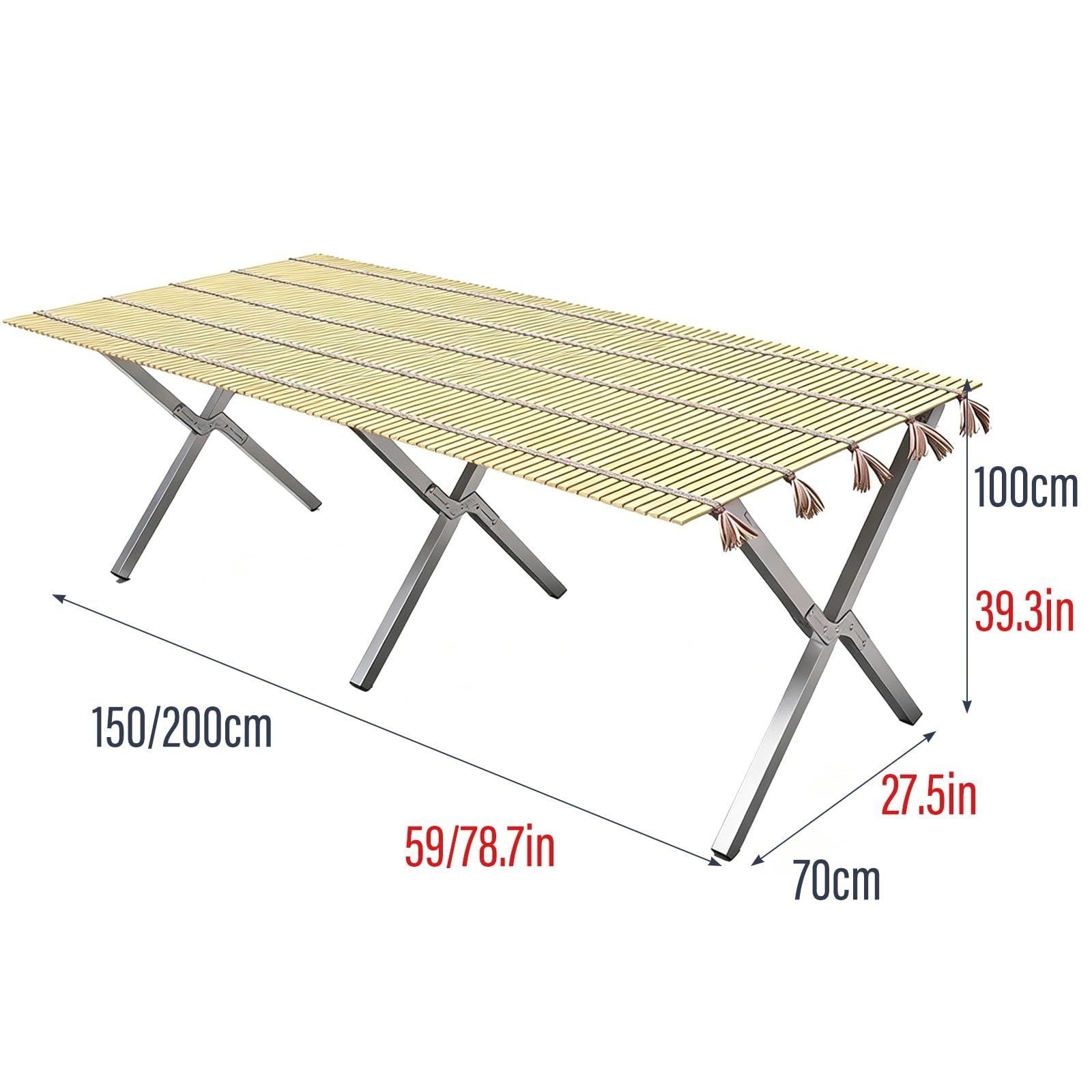 Carrito de Venta Ambulante Bastidor Metálico 1,1mm Reforzado Tablero de Bamboo Capacidad 150kg Plegable para Mercadillos Eventos al Aire Libre y Ferias(200cm(78.7in))