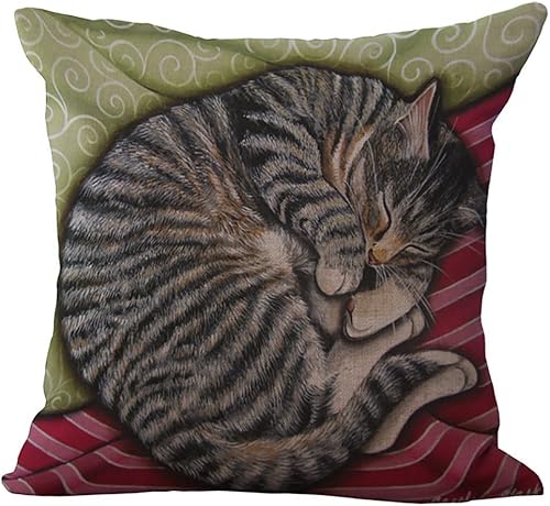 ChezMax almohadón cuadrado de lino y algodón con diseño de gatos durmiendo 18 x 18 pulgadas