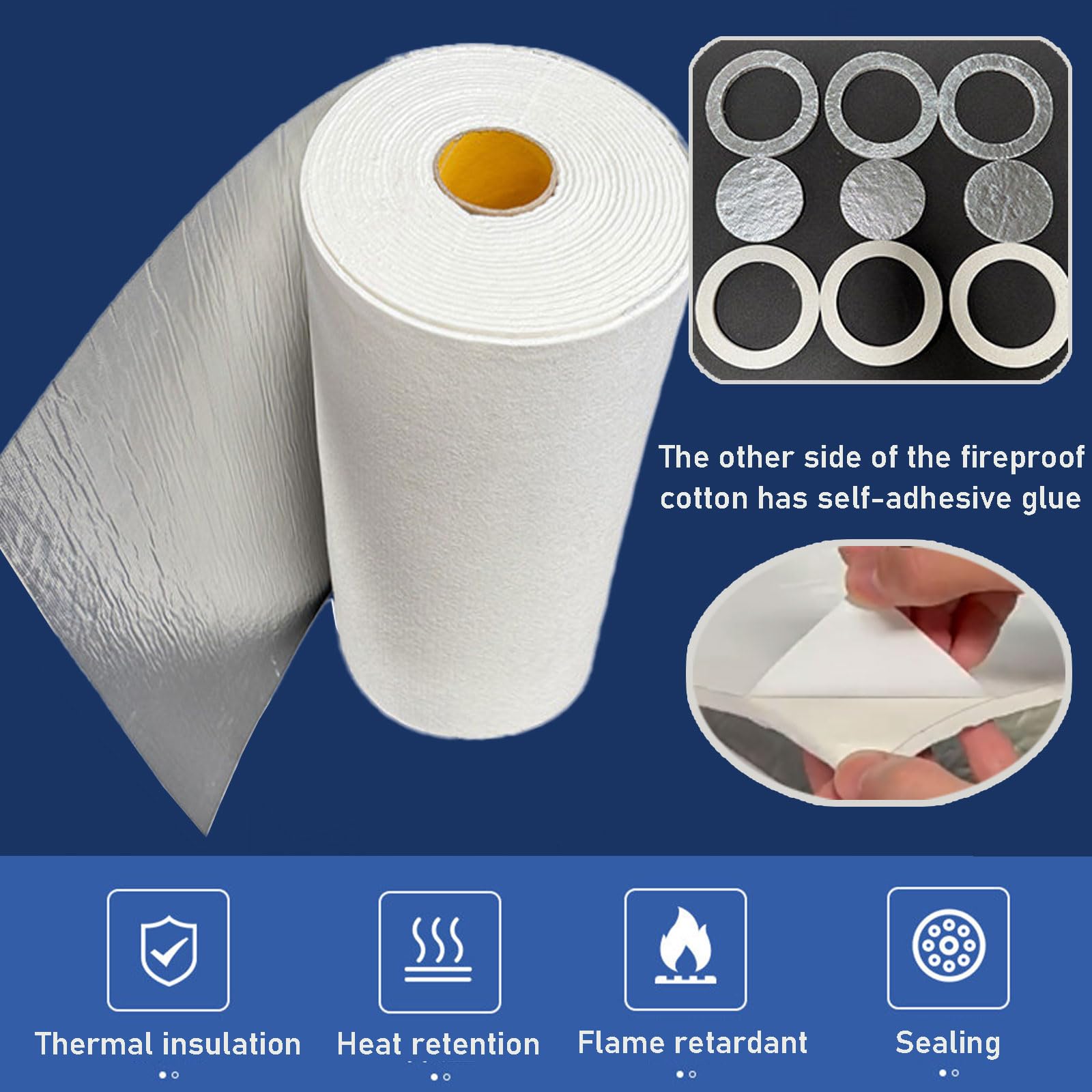 Keramikfaserpapier Mit Aluminiumfolie, 2300℉ Hochtemperatur-dichtungspapier, Selbstklebend, Dicke 3 Mm – 10 Mm, Flexibel Und Schneidbar Für Industri(Size:60cm×100cm×5mm,Color:Nicht klebende Rückseite)