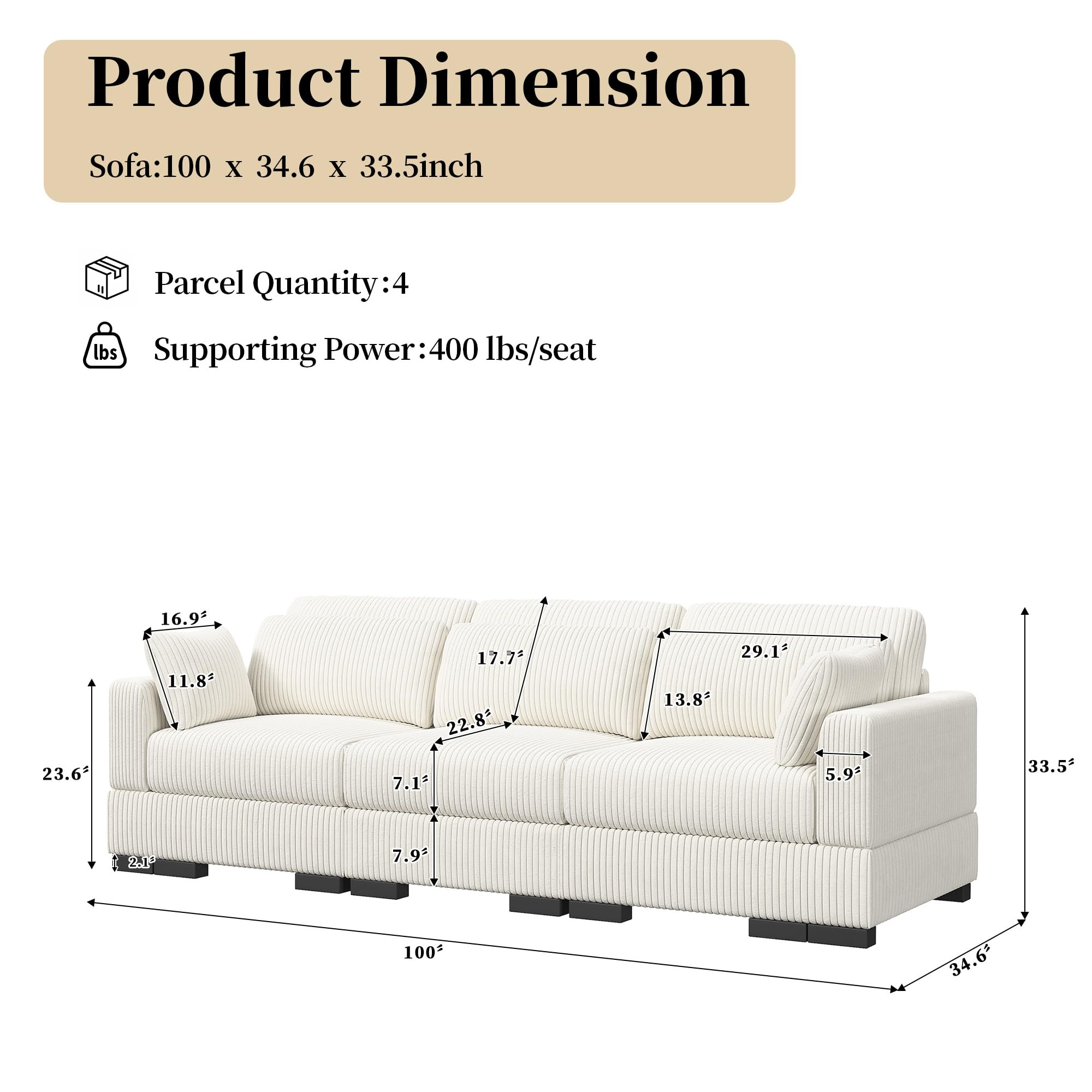 Amazon.com: Nynsley 100 Inch Sectional Couches for Living