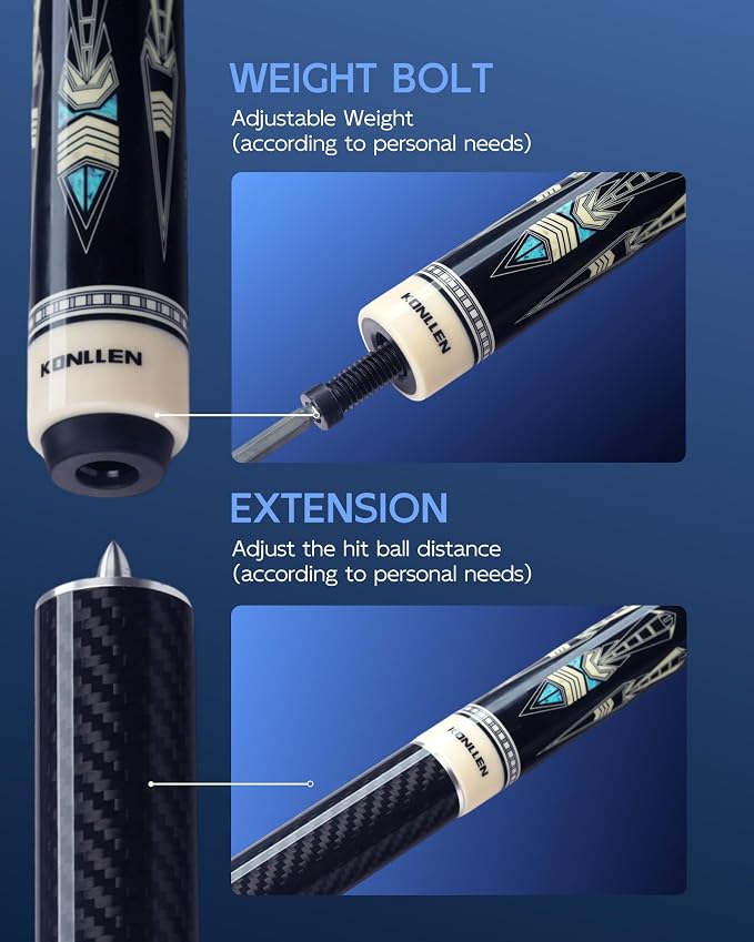 Taco de pool KONLLEN de arce con extensión y estuche miniatura 4