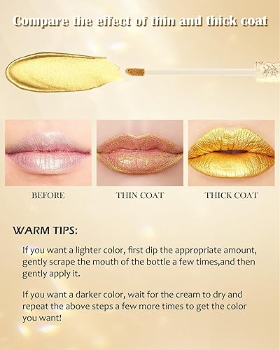 Miniatura 3 de Brillo labial líquido metálico amarillo dorado, 2 unidades, terciopelo mate, brillo dorado, alto pigmento que no se decolora, copa antiadherente de