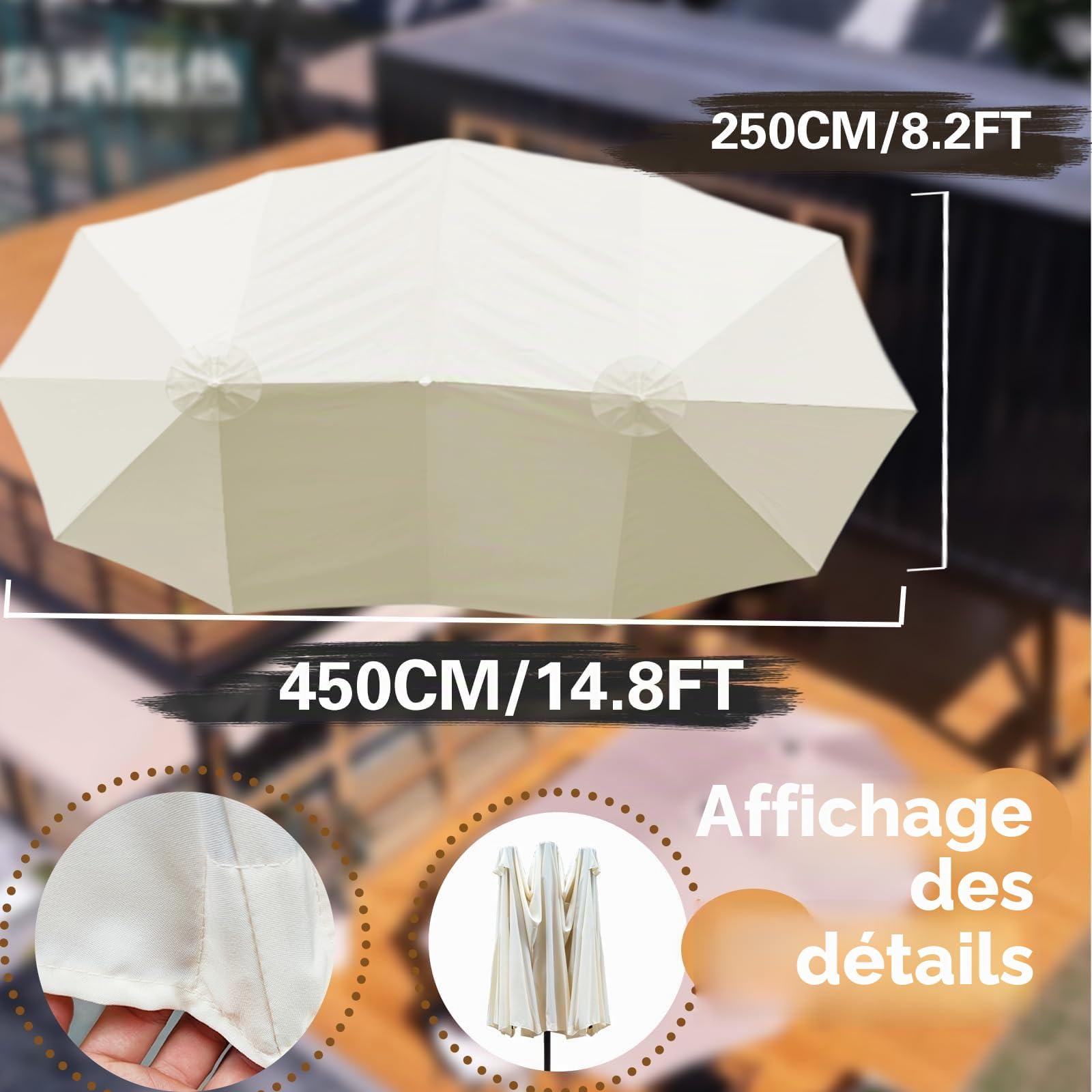 Parasol De Jardin Exterieur Housse de Rechange,Parapluie à trois têtes Housse de Rechange,Parasol double Housse de Rechange,Balcon Parasol Housse de Rechange(Support parapluie et base non inclus)