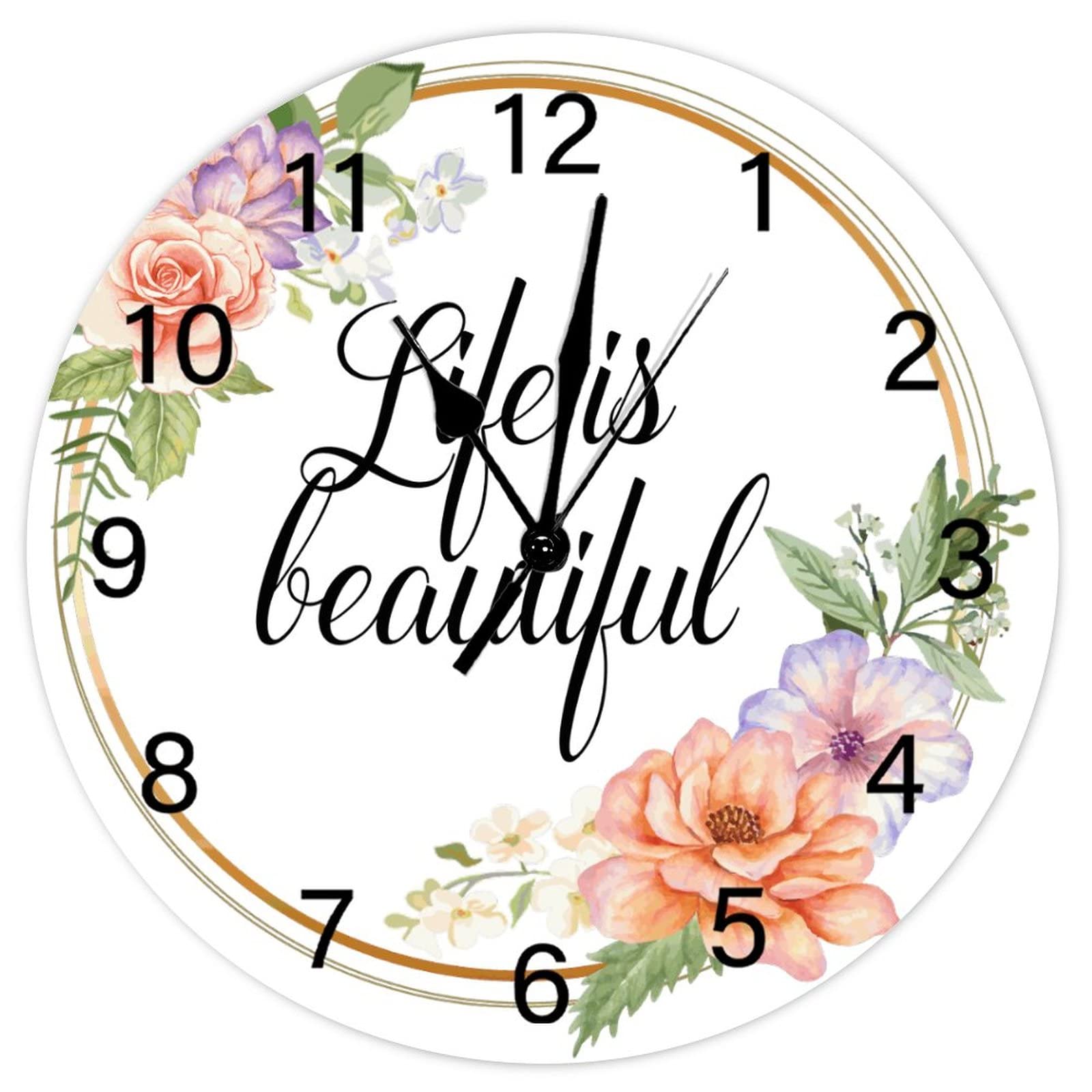 Horloge murale rustique fleurie Life Is Beautiful : douceur et poésie rétro à la maison