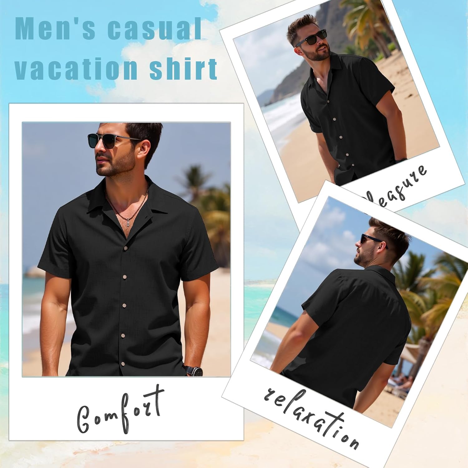 Linen Blend Shirts for Men Casual Short Sleeve Button Down Shirt Cool Summer Beach Wedding Vacation Tops - Image 3