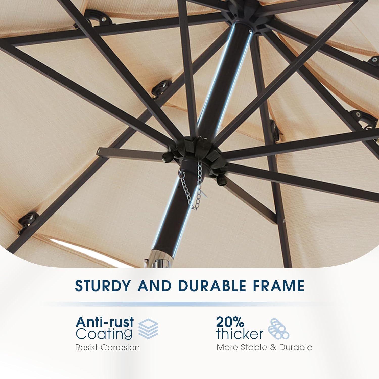 wikiwiki 9 FT Patio Umbrellas 3-Tiers Outdoor Table Market Umbrella with Push Button Tilt/Crank, Fade Resistant Waterproof POLYESTER DTY Canopy for Garden, Lawn, Deck, Backyard & Pool, Cream - Image 5