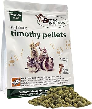 Timothy Pellets 4 lb. - 100% All Natural, High Fiber, Sun Cured Timothy Hay Grass Food & Treat - Rabbits, Guinea Pigs, Chinchillas, Degus, Prairie Dogs, Tortoises, Hamsters, Gerbils, Rats