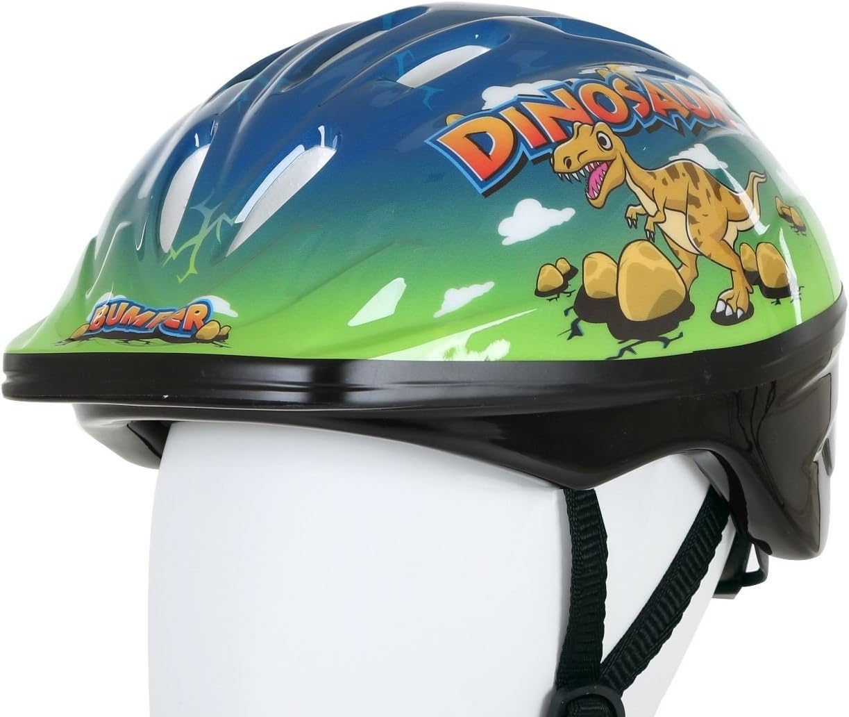 Bumper Dinosaur Kids Bike Safety Helmet with Cooling Vents - Blue/Green