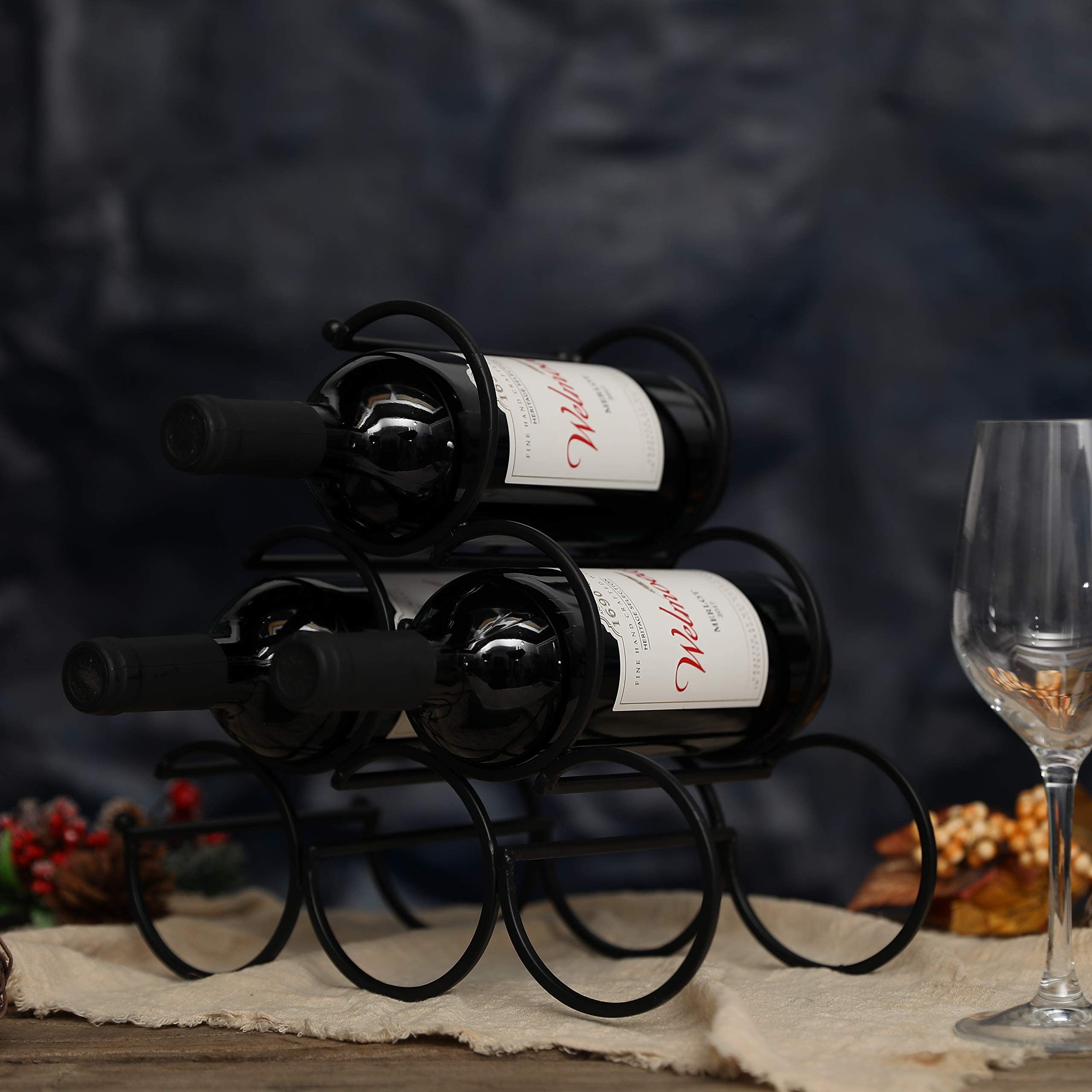 Estante de vino de mesa de hierro de 11.5 x 6 x 10.5 pulgadas, estante rústico para botellas de vino, estante de vino, soporte de vino independiente, gabinete de vino portátil, mini bar 2