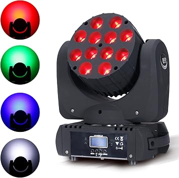 Moving Head Light Beam Wash 12x12W LED Stage Lighting RGBW 4in1 Professional DMX 512 Strobe Effect Sound Activated DJ Lights for DJ Night Clubs Disco KTV Bar Show 1 Pack