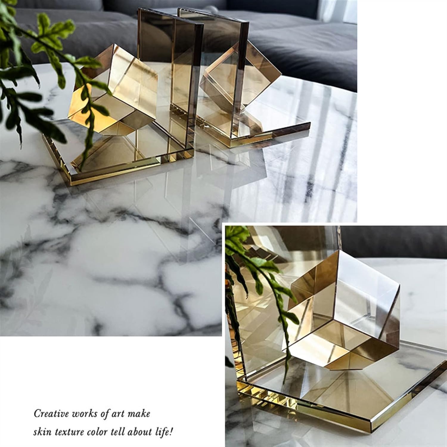 Bookend Support Decorative Bookends with Square Crystal Geometric Design, for Books, Magazines, Journals, Modern Home and Office Table or Desk Decor Bookends