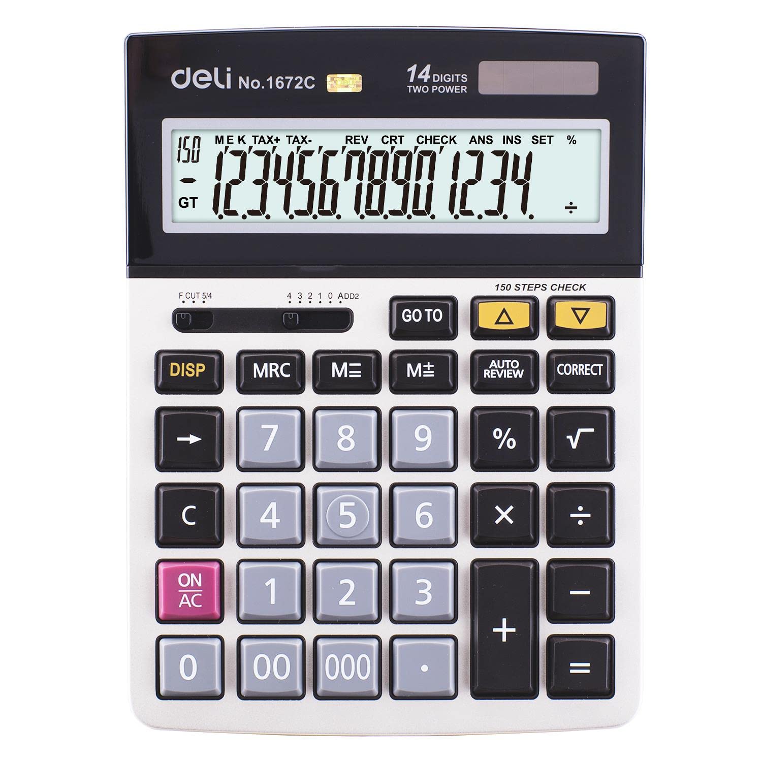 DELI Lote de 3 calculadoras de escritorio de metal, 14 dígitos, 150 controles