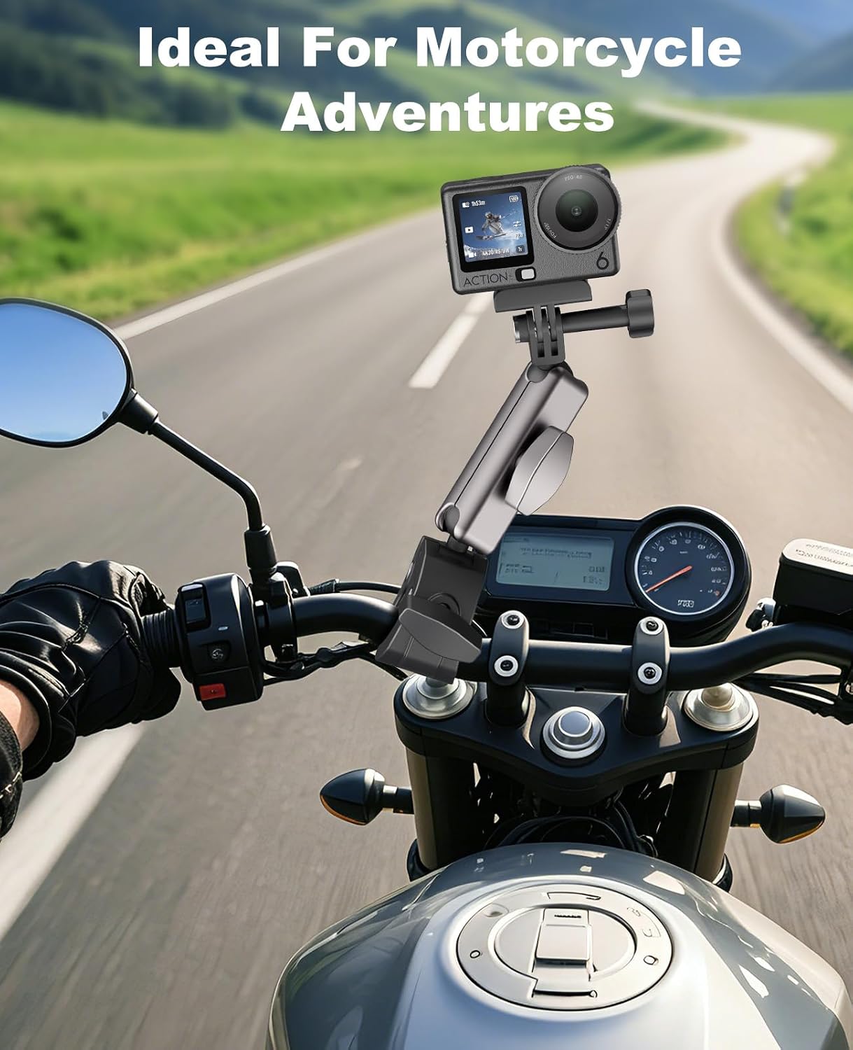 TiMOVO Super Clamp Camera Mount for Bike/Motorcycle with 360° Dual Ball Head, Anti-Vibration, for DJI Osmo Pocket 4/3/DJI Action/Osmo Nano/Osmo 360, GoPro Hero, Akaso, Insta360